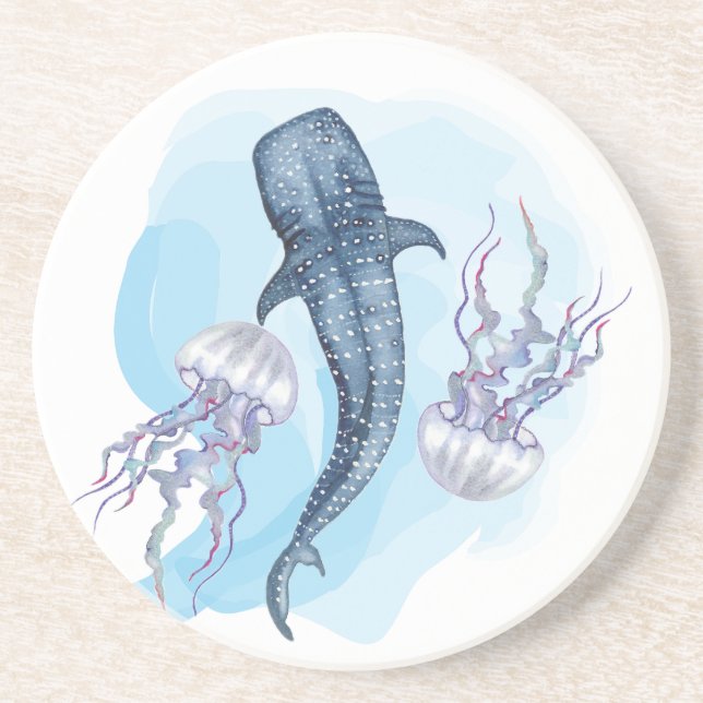 Whale Shark. Watercolor Coaster (Front)