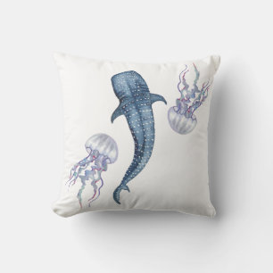 Whale shark. Watercolor Throw Pillow