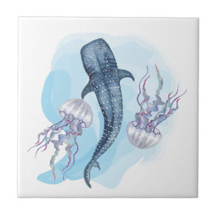 Whale Shark. Watercolor Tile