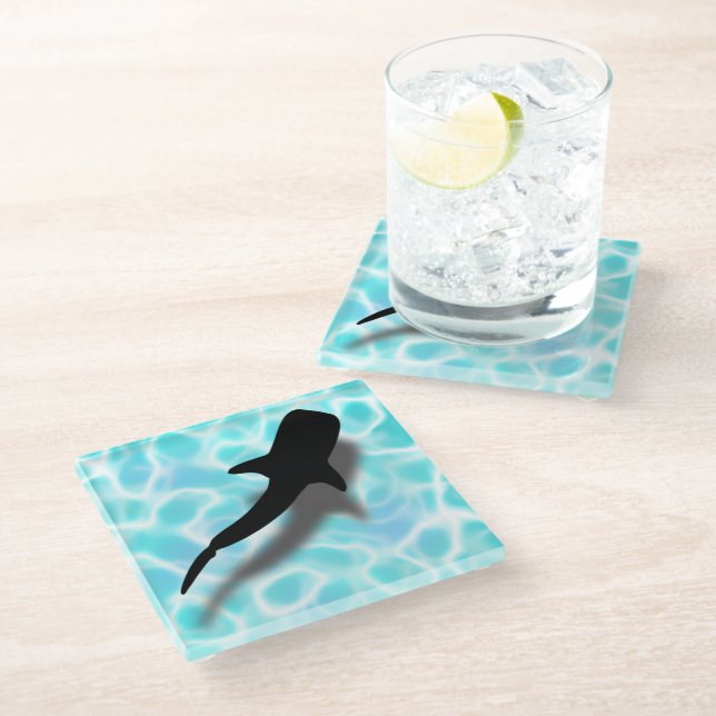 Whale Shark with Shadow Tropical Beach  Glass Coaster (Angled)