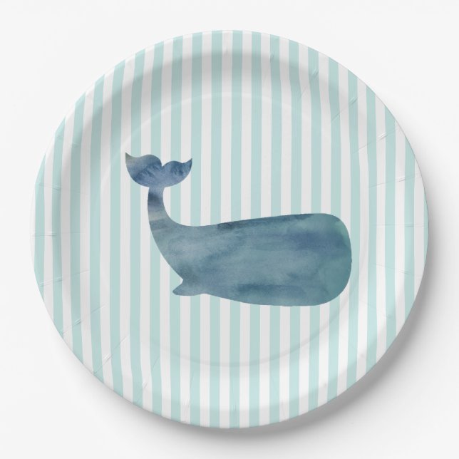 Whale Silhouette Nautical Painting Ocean Paper Plate (Front)