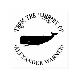 Whale Silhouette Nautical Theme Library Book Name Self-inking Stamp
