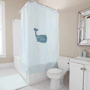 Whale Stripe Pattern Coastal Shower Curtain