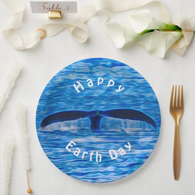 Whale Tail Blue Ocean Happy Earth Day Paper Plate (Wedding)