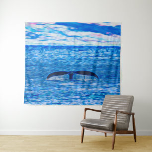 Whale Tail Deep Blue Ocean Coastal Tapestry