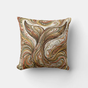 Whale Tail Dive Throw Pillow – Earth Tone Ink Art