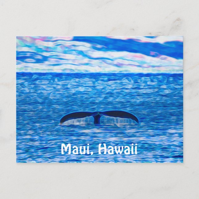 Whale Tail Fractal Blue and Pink Postcard (Front)