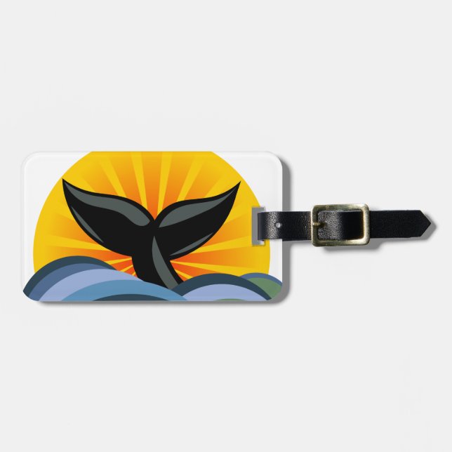 Whale Tail Ocean Waves Sunburst Personalized Luggage Tag (Front Horizontal)