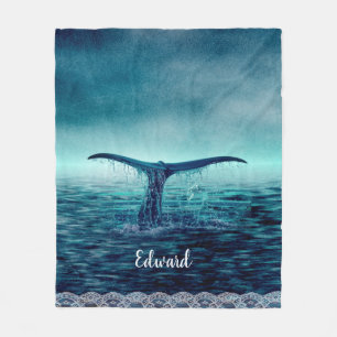 Whale Tail over Ocean Custom Fleece Blanket