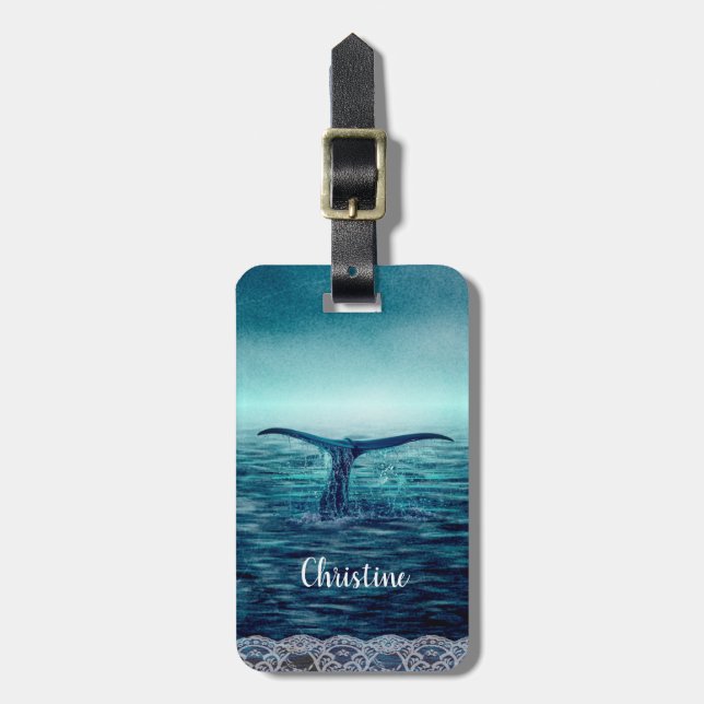 Whale Tail over Ocean Custom Luggage Tag (Front Vertical)