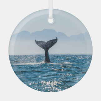 Whale Tail Seascape: Dramatic Water. Glass Ornament