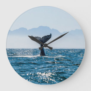 Whale Tail Seascape: Dramatic Water. Large Clock
