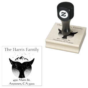 Whale Tail Silhouette Personalized Rubber Stamp