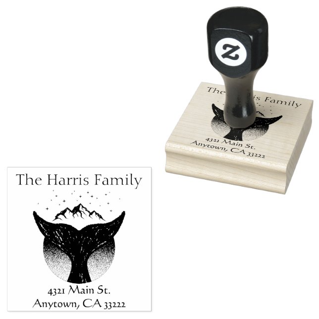 Whale Tail Silhouette Personalized Rubber Stamp (Stamped)