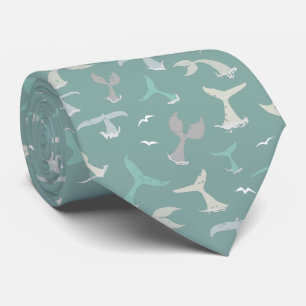 Whale Tails Ocean Blue Marine Wildlife Patterned Tie