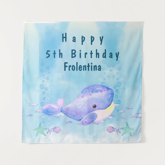 Whale Tastic Blue Birthday Backdrops Tapestry (Front)