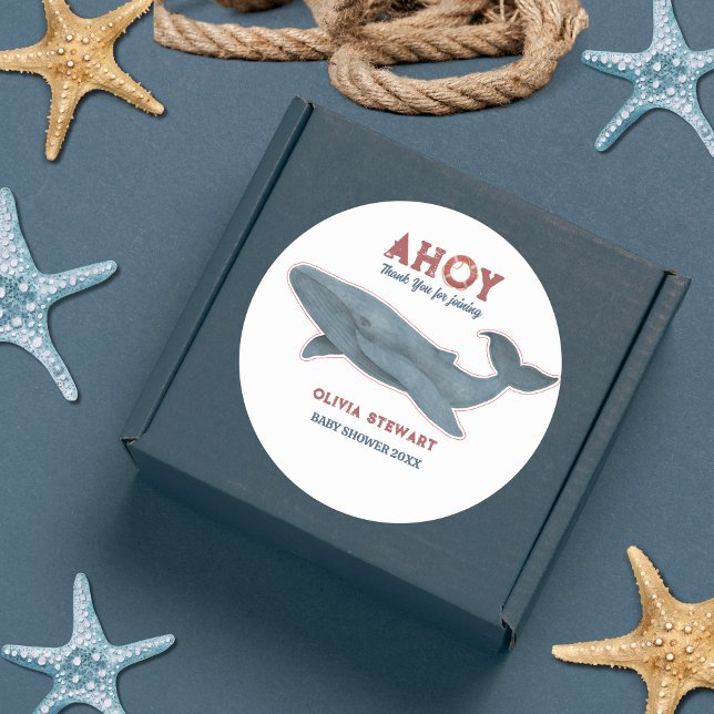 Whale Thank you Nautical Baby shower Classic Round Sticker (Creator Uploaded)