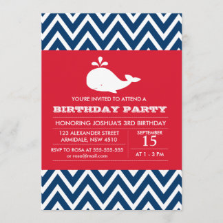 Whale theme birthday boy party invitation