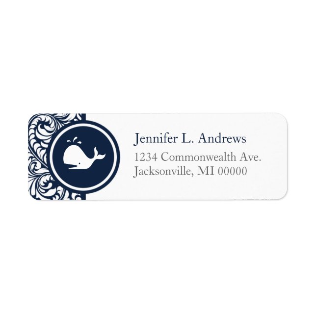 Whale Theme Navy Blue White Damask Beach Weddings (Front)