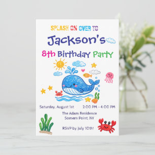 Whale Theme Summer Kids Birthday Invitation Card