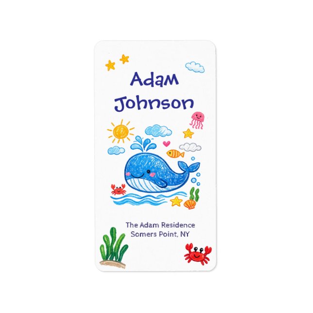 Whale Theme Summer Kids Birthday Return Label (Front)