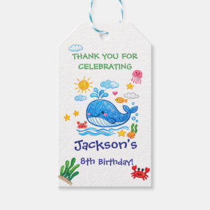 Whale Theme Summer Kids Birthday Thank you Gift Tags