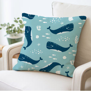 Whale Throw Pillow, Ocean Theme  Pillow