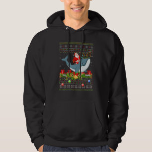 Whale  Ugly Santa Riding Whale Christmas Hoodie