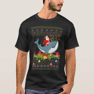 Whale  Ugly Santa Riding Whale Christmas T-Shirt