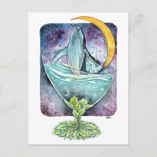 Whale Under The Moon Holiday Postcard (Front)