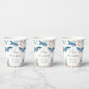 Whale Under the Sea Ahoy It's a Boy Baby Shower Paper Cups
