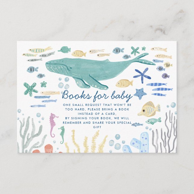 Whale Under The Sea Baby Shower Books For Baby Enclosure Card (Front)
