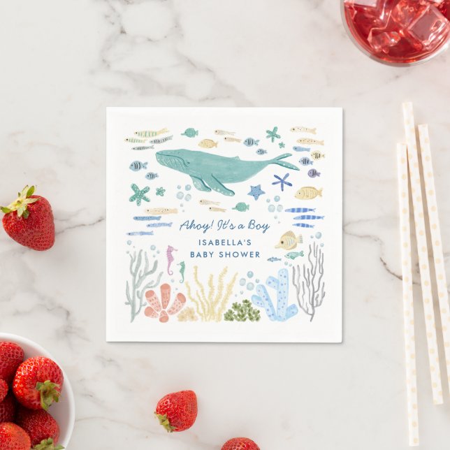 Whale Under The Sea Baby Shower Napkin (Insitu)