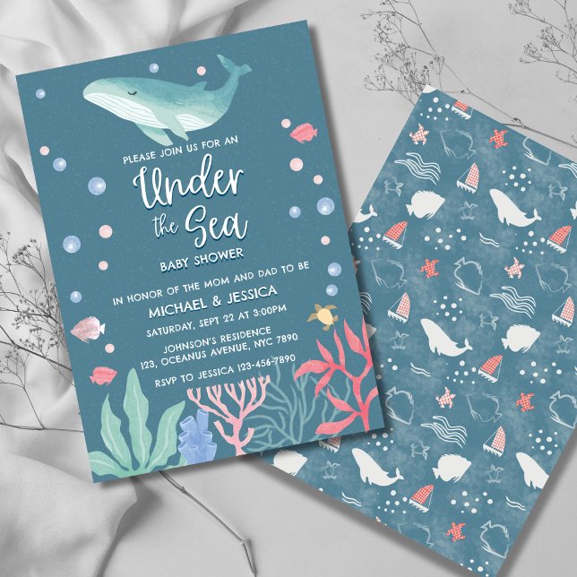 Whale Under the Sea Ocean Baby Shower Mom Dad Invitation (Creator Uploaded)