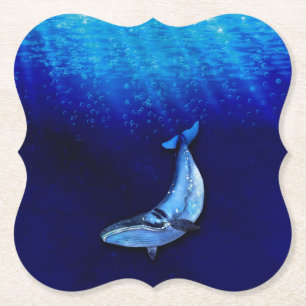 Whale Vertical Motion Scene To Down In Ocean Depth Paper Coaster