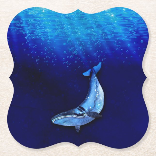 Whale Vertical Motion Scene To Down In Ocean Depth Paper Coaster (Front)