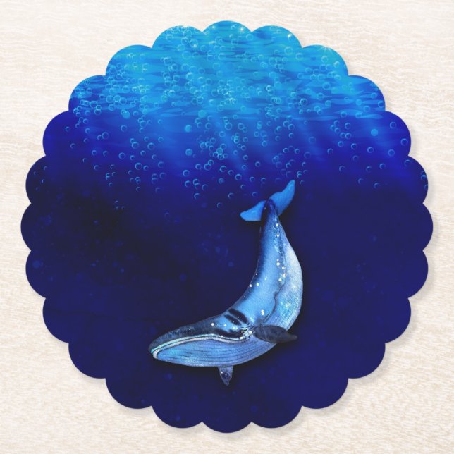 Whale Vertical Motion Scene To Down In Ocean Depth Paper Coaster (Front)
