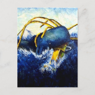 Whale vs Colossal Squid Original Fine Art Painting Postcard