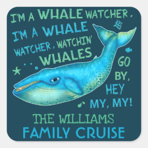 Whale Watching Family Vacation Cruise Personalized Square Sticker