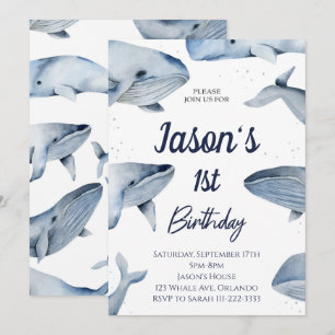 Whale Watercolor Birthday Invitation