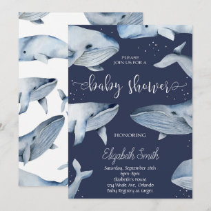 Whale Watercolor Black Baby Shower Invite