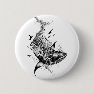 Whale Wild Animal Nature Illustration Art Tattoo 2 Inch Round Button
