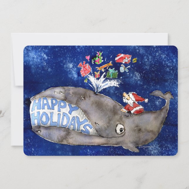 Whale Wishes Cartoon Holiday Card (Front)