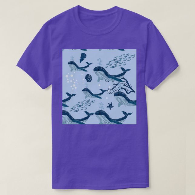 whale with underwater life element pattern seaweed T-Shirt (Design Front)