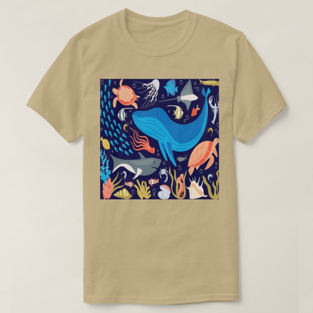 whale with underwater life element pattern T-Shirt (Design Front)