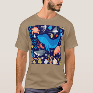 whale with underwater life element pattern T-Shirt