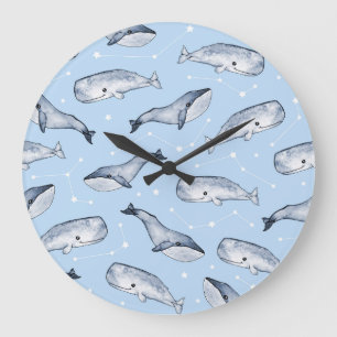 Whale Wonders: Watercolor Starry Sky Large Clock