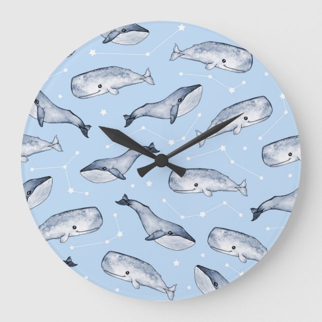 Whale Wonders: Watercolor Starry Sky Large Clock (Front)