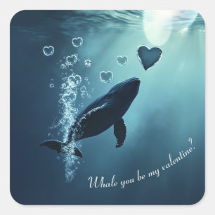 Whale You Be My Valentine Deep Sea Love Square Sticker