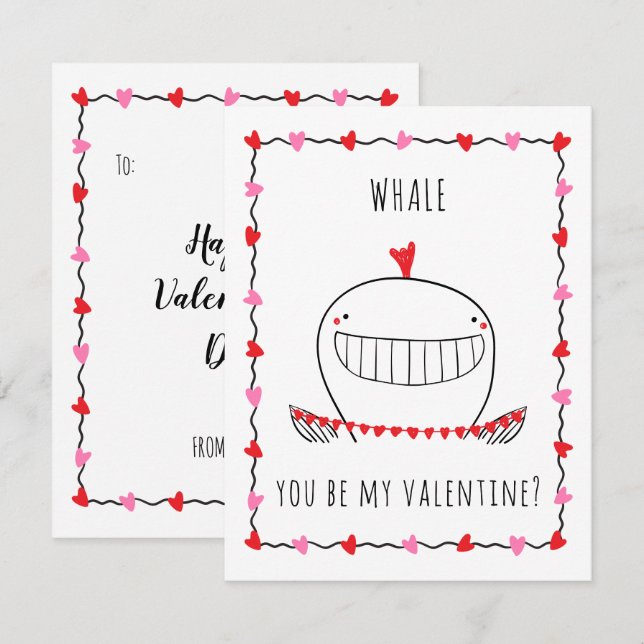 Whale You be My Valentine Funny Valentine's Day Card (Front/Back)